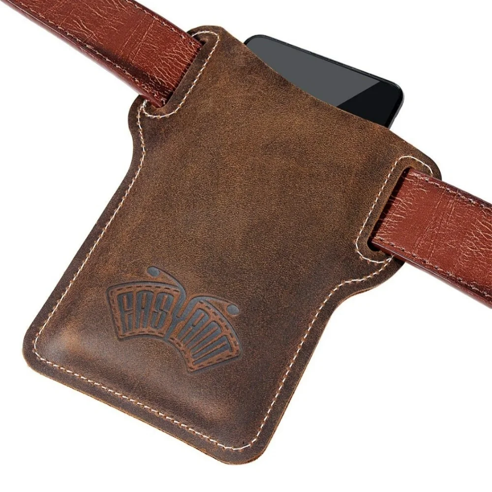 Leather Cell Phone Holster Men Universal Case Waist Bag Sheath with Belt